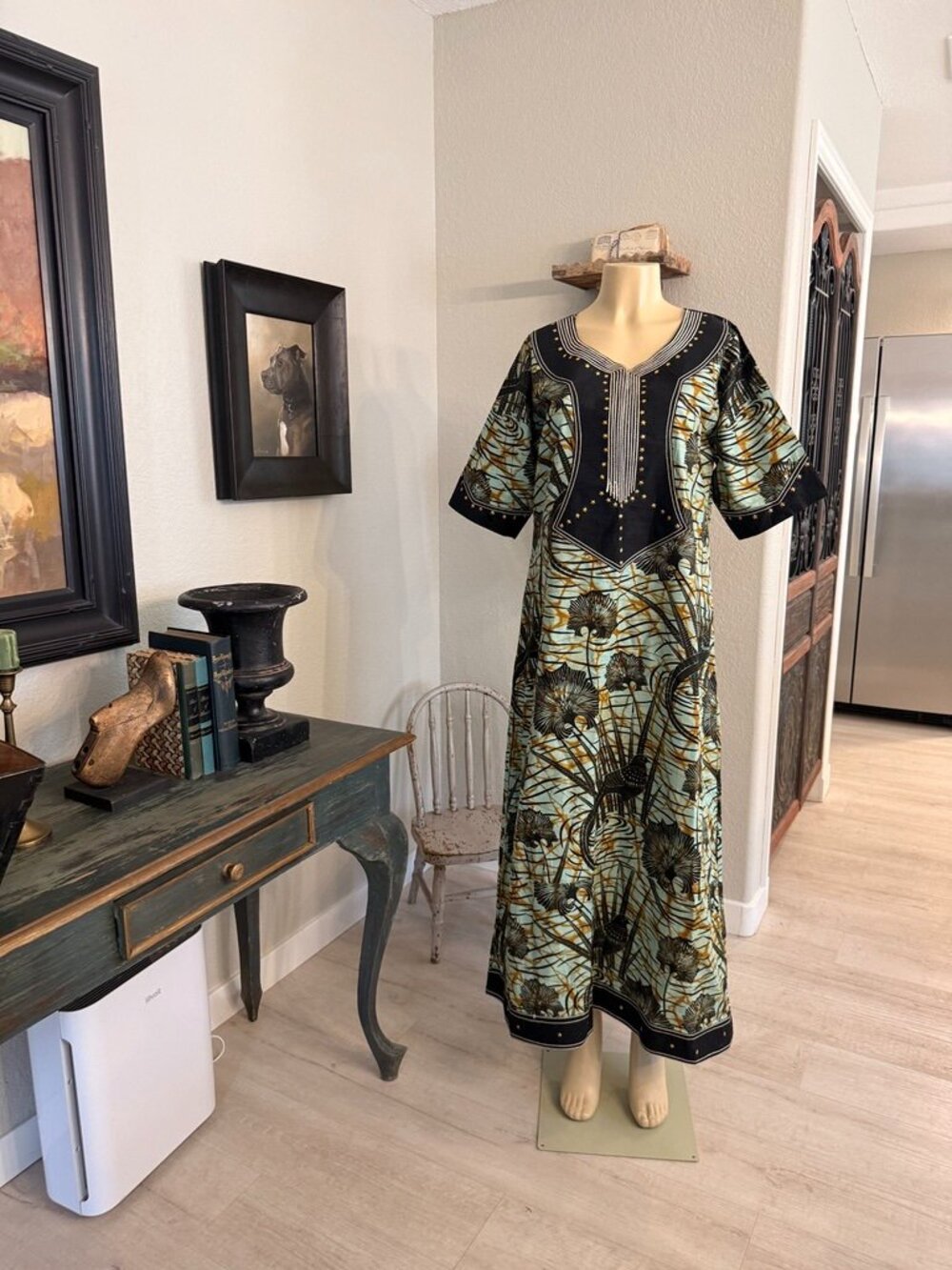 Custom Designed KAFTAN polished cotton fabric w/ heavy cotton stitching trim